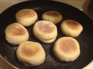 A hearty, heart-warming batch of English muffins almost ready to enjoy!